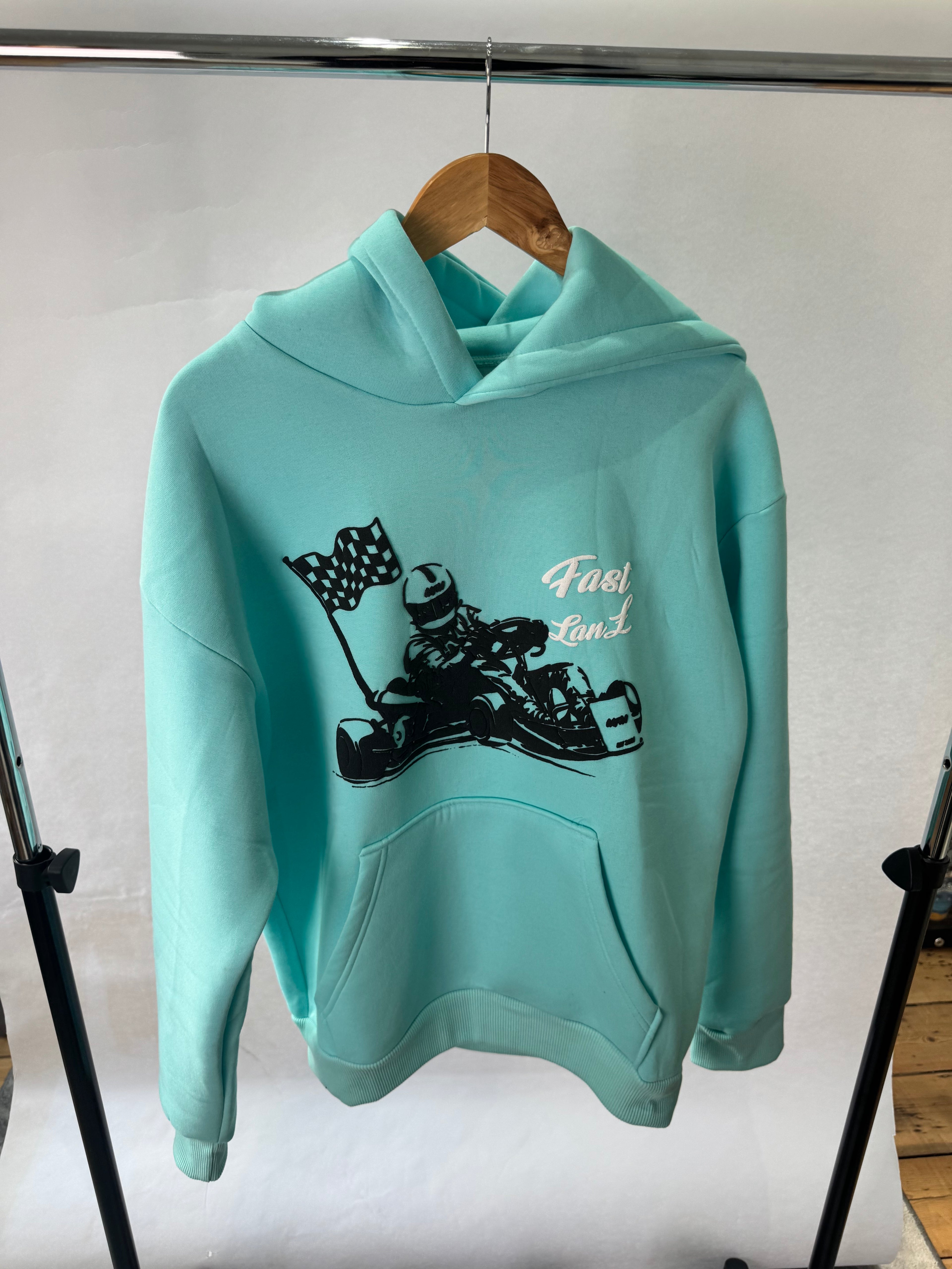 TURQUOISE FAST LANE GO KART HOODIE
