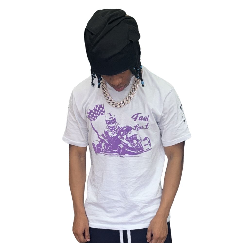 WHITE/PURPLE FAST LANE TEE